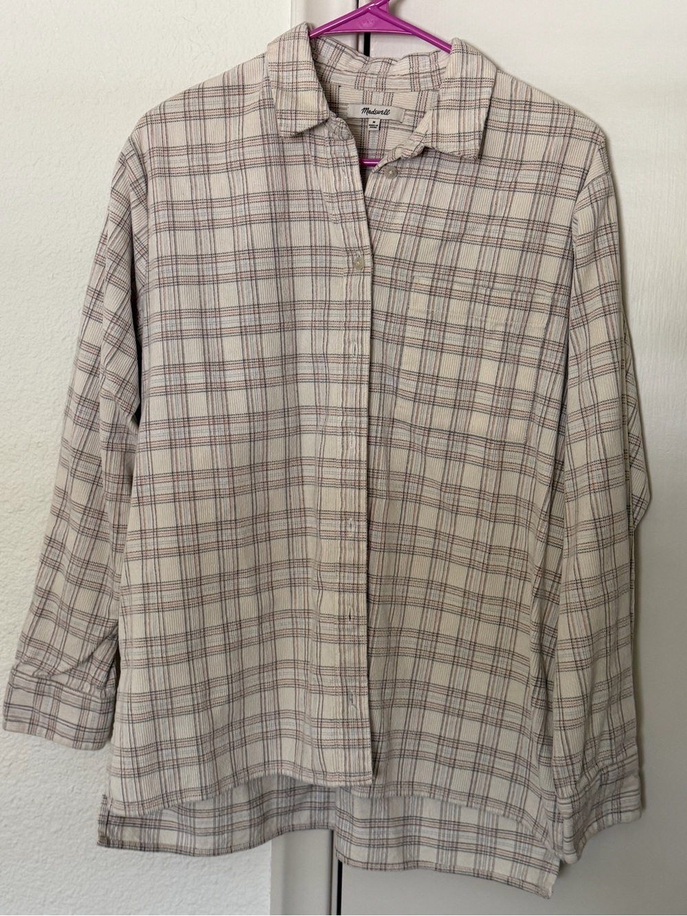 Madewell Women’s Cream Plaid Corduroy Button-Down Shirt